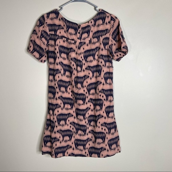 Anthropologie Maeve Shift Dress Zola Bear Print Blush Salmon Pink Navy 4 - Picture 2 of 8